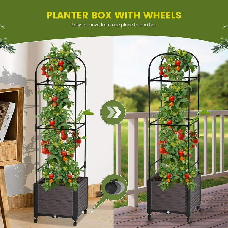 Raised Garden Bed With Wheels Raised Garden Bed With Trellis - Tomato  Planter Box With Self-Watering System For Climbing Plants Planter Boxes  Outdoor