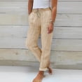 thumbnail image 2 of SBYOJLPB Cotton Linen Pants for Women Striped Print Drawstring Elastic Waist Straight Leg Casual Pants, 2 of 5