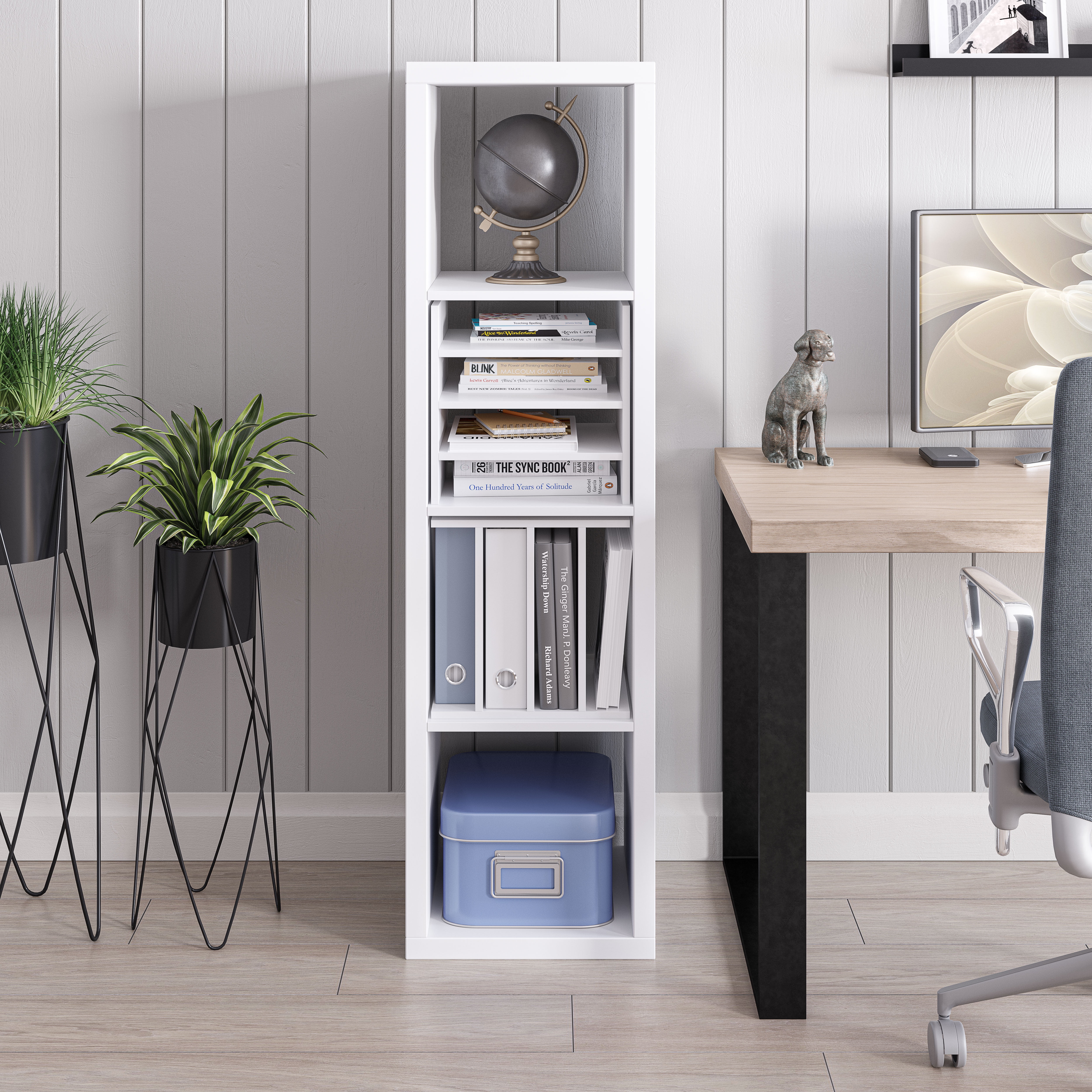 Ballucci 4-Tier Wood Paper Organizer, Compatible with Cube Storage Shelves, White