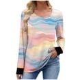 thumbnail image 7 of QUNYINEY Fall Tshirts for Women Plus Size Tie Dye Button V Neck Long Sleeve Tops Pullover Loose Fit Womens Graphic Tees, 7 of 7
