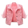 thumbnail image 4 of LISTHA Womens Denim Jacket 3/4 Sleeve Lightweight Cropped 2025 Coats Casual Button Down Trendy Jean Jackets Pink L, 4 of 5