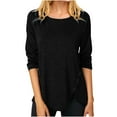 thumbnail image 2 of Pntutb Womens T-Shirt Fashion Solid Loose Long Sleeve Blouse Round-Neck Casual Tops Black XXL, 2 of 6