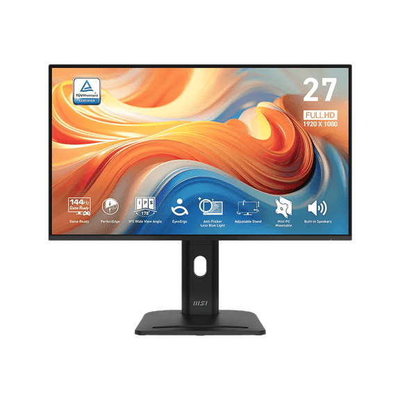 MSI PRO MP275PG E14 27" FHD (1920 x 1080) Flat EyesErgo Monitor, Black, 144Hz, 16:9, IPS, HDR Ready, Built-in Two Speakers (2Wx2)