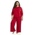 thumbnail image 5 of U.S. Polo Assn. Women's Long Sleeve Cotton Span Top and French Terry Wide Leg Pant Pajama Sleep Set, 2-Piece, Sizes S-3X, 5 of 6