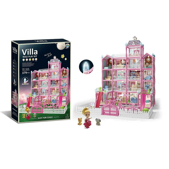 DIY Doll House 5-Story 19 Rooms Princess Dream Castle Pink DIY Princess House