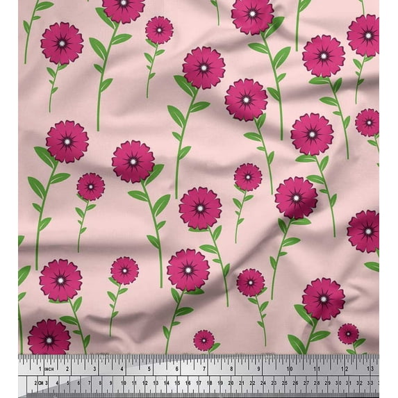 Soimoi Japan Crepe Satin Fabric Leaves & Floral Clip Art Print Sewing Fabric Yard 42 Inch Wide