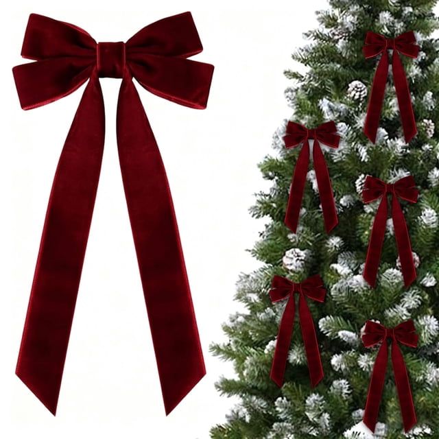 16 Velvet Christmas Bows for Tree, Wreath & Gift Wrapping - Soft Reusable Fabric Bows for Holiday Decor and Crafts