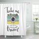thumbnail image 1 of ABPHQTO Cámara retro ornamental de aventura y letras elegantes Take Me and Let's Go Cortina de ducha de viaje Cortina de baño 165x180 cm, 1 of 2