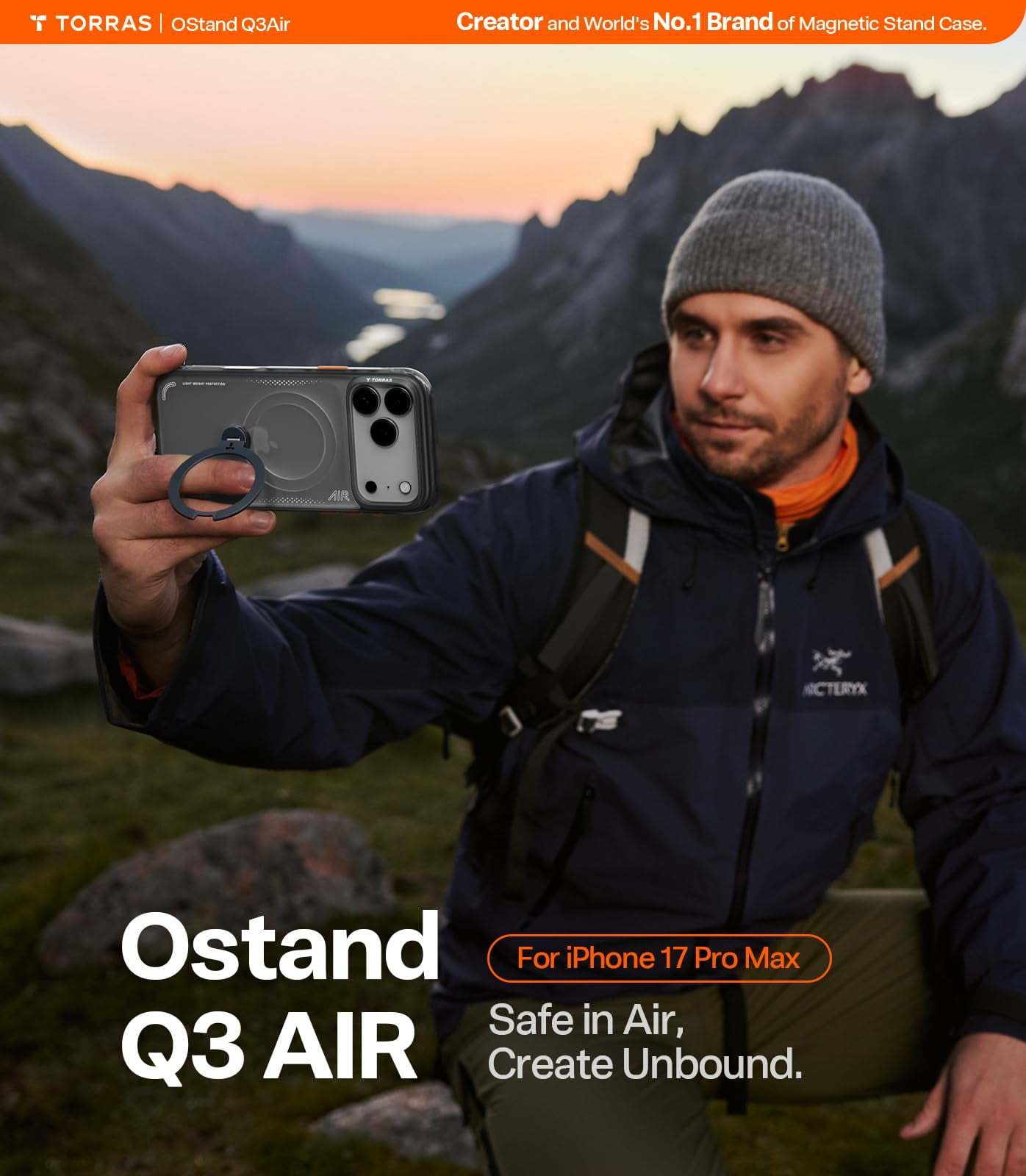 TORRAS Flagship Q3 Air for iPhone 17 Pro Case,Visible Airbag Drop Protection,Hardcore Air Cushion Tech ,Mil-Grade Protection,Fit for MagSafe,360 Rotating Stand Case ,6.3" ,Shadow Black