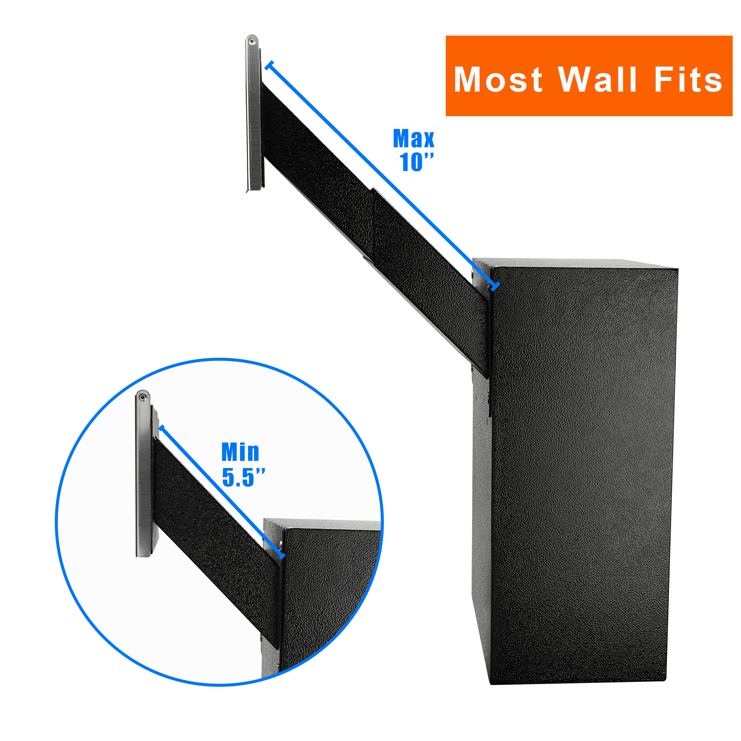 Plugsharge Through-The-Wall Drop Box with Rainproof Cover | Heavy Duty Through Wall Mailbox with 10-Inch Adjustable Chute | Rainproof Locking Drop Safe for Mail, Rent, Checks, Cash, and Keys, Black