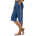 thumbnail image 3 of Womens Capri Pants Womens Shorts Blue 10(XL) Trousers Solid Color Ladies Stretch Belt Pants Pockets Shorts Pants Fashion Women Pants Capri Pants for Women, 3 of 5