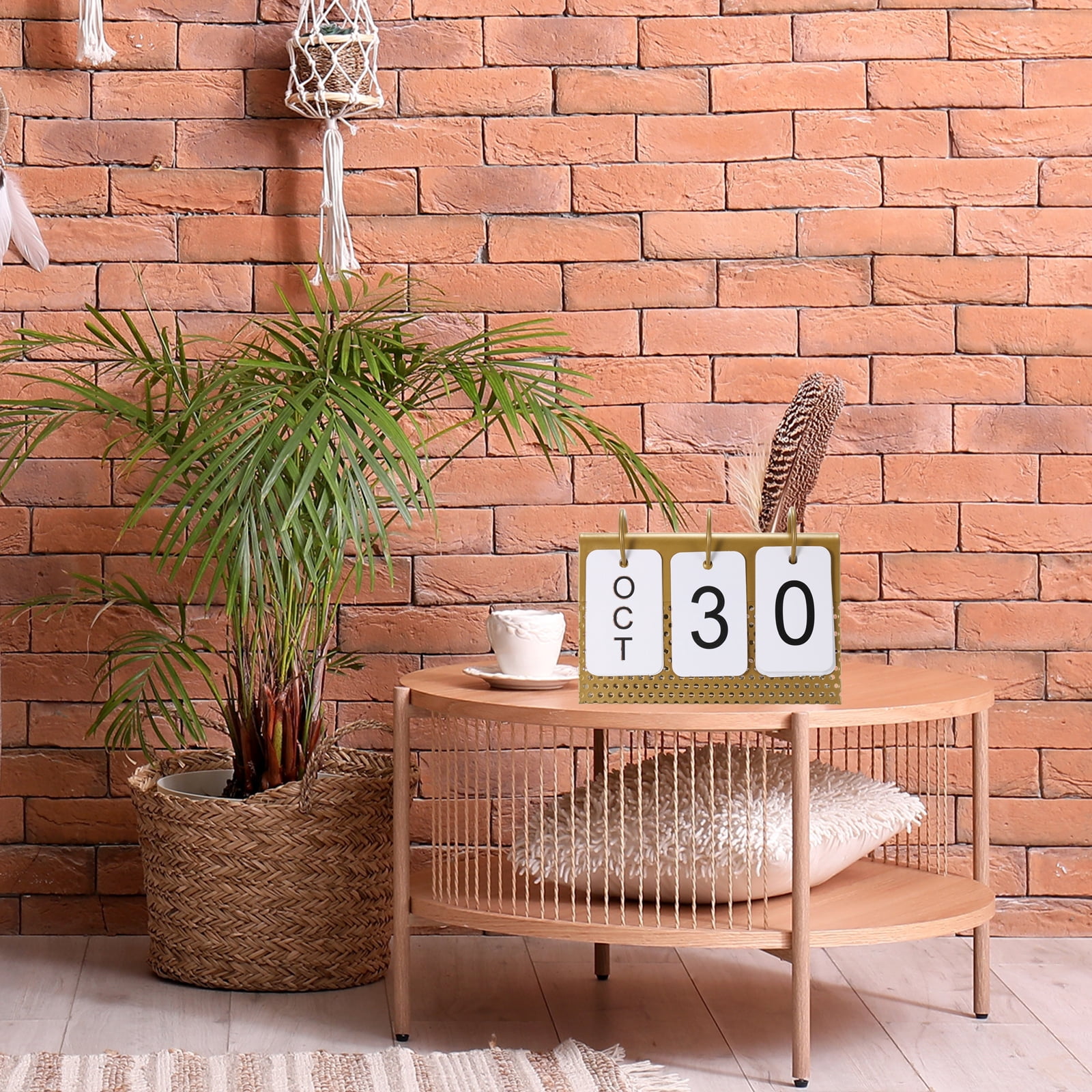 Unique Bargains Vintage Wood Perpetual Calendar Flip Calendar for Home Decoration Gold