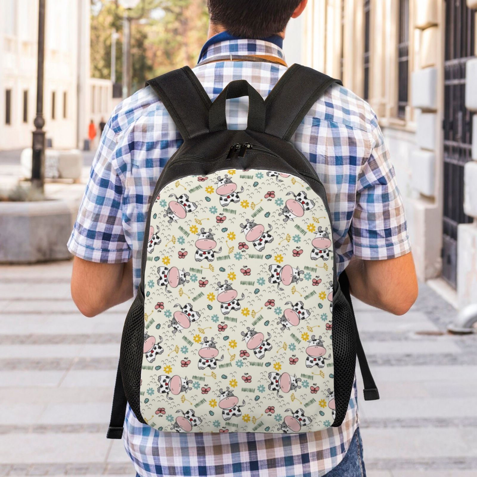 Horeoi Cute Cow Print Waterproof 600D Oxford Laptop Backpack for School Travel Work - Lightweight Durable Bag with Adjustable Straps