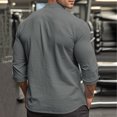 thumbnail image 4 of LNWUY Men's Solid Casual Cotton Linen Shirts Comfortable and Breathable Long Sleeve Button down Shirt Band Collar Beach Shirts Gray S, 4 of 9