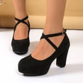 thumbnail image 2 of HEWUQI Womens Closed Toe Suede Heels Cross Ankle Strap Slingback Block Pumps Comfortable Elegant Party Wedding Dressy Shoes Black Size 7.5, 2 of 6