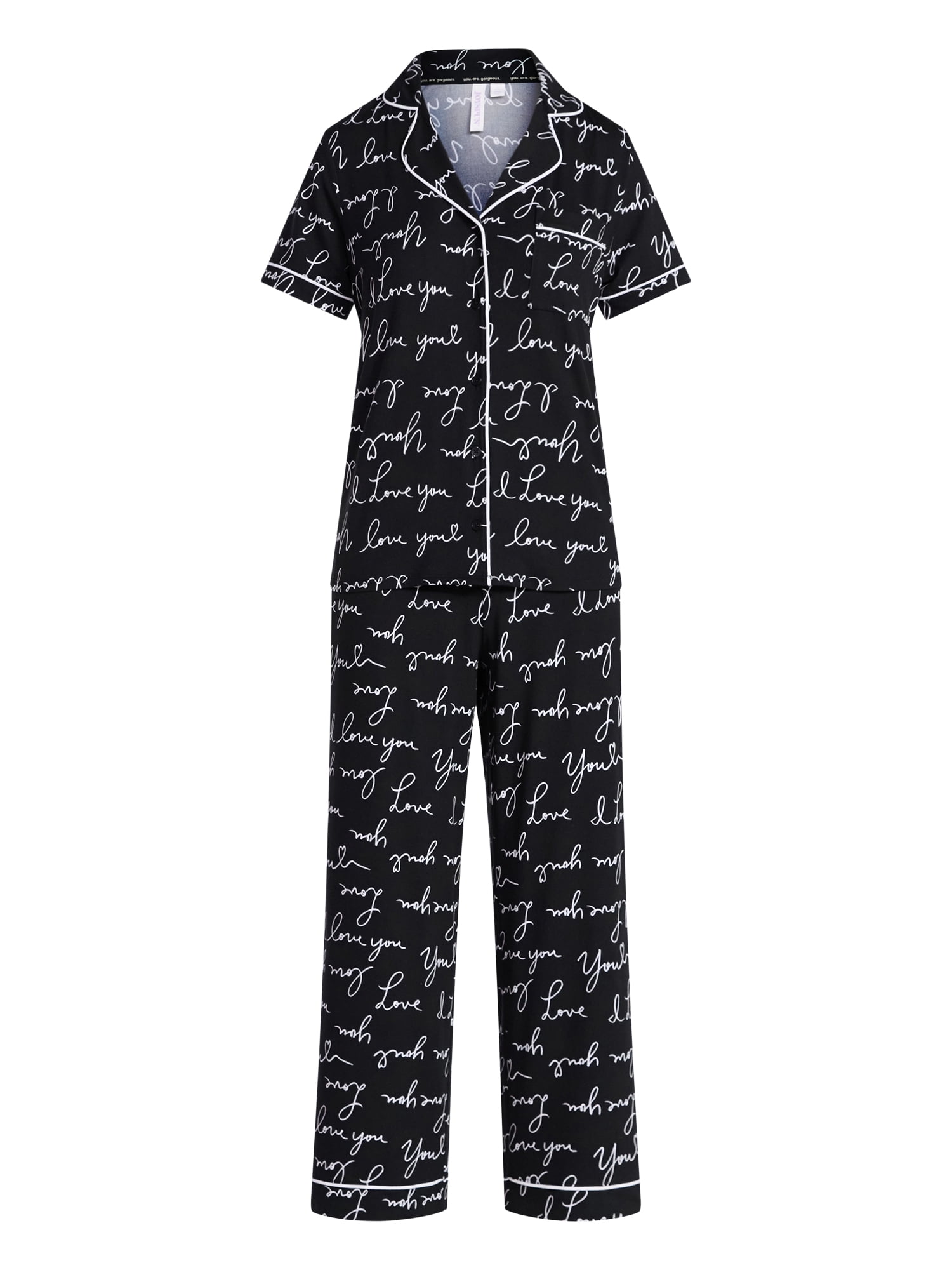 Joyspun Women's Dreamy Soft Collection Notch Collar Top and Capri Pants Pajama Set, 2-Piece, Sizes XS-3X