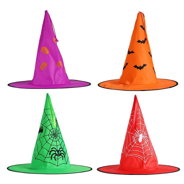 4 Uds. Sombrero de bruja con luz Led para Halloween, colgante brillante con estampado de telaraña