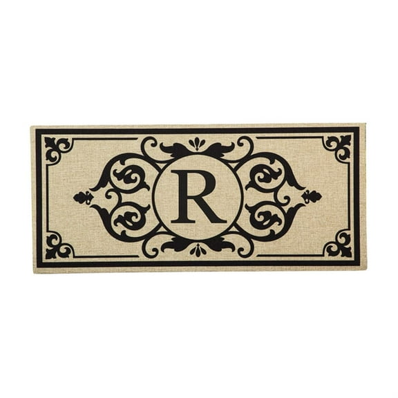 Evergreen Cambridge Monogram Burlap Sassafras Indoor Outdoor Switch Doormat Letter R 1'10"x10" Brown