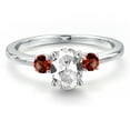 thumbnail image 3 of Gem Stone King 14K White Gold White Created Sapphire and Red Garnet Engagement Ring for Women | 1.30 Cttw | Oval 7X5MM | Gemstone September Birthstone | Size 9, 3 of 6