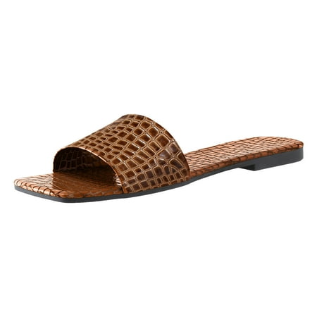 

Women s Slippers Size 8 Fashion Summer Women Slippers Flat Bottom Square Toe Open Toe Leather Pattern Solid Color Comfortable Beach Style On Indoor Outdoor House Shoes