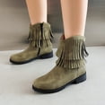 thumbnail image 1 of YOUSNH Bottines pour Femmes Mode Nouveau Motif Décoration à Franges Bout Rond Talon Bas Confortables Automne et Hiver Chaussures à Fermeture Éclair pour Femmes Vert 8, 1 of 9