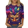thumbnail image 1 of Penkiiy T-shirt Blouse Décontractée à Col Rond Manches 3/4 Mode Mardi Gras pour Femmes 3TG Multicolore, 1 of 5
