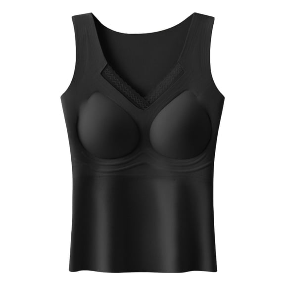 Busydd Tank Top for Women Built in Bra Casual Comfy Solid Color Women's Thermal Underwear Sleeveless Round Neck Womens Undershirts XL