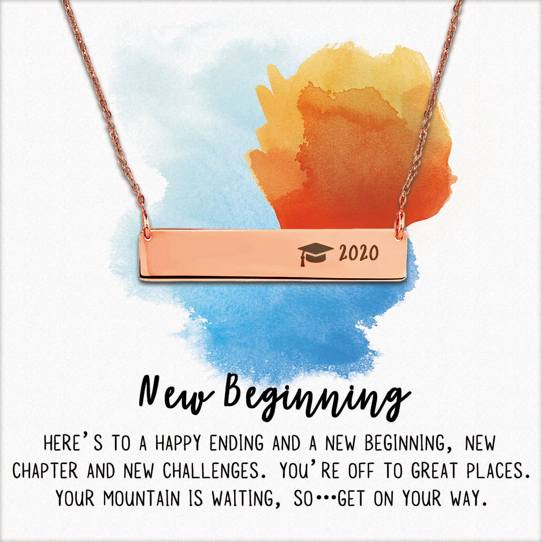 Anavia Graduation Gift for Her - 2021 College Graduation Gifts for Friend - Stainless Steel Bar Necklace - New Beginnings Graduation Gift for Daughter
