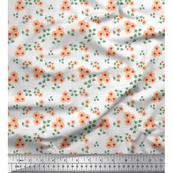 Soimoi Moss Georgette Fabric Leaves & Flower Floral Decor Fabric Printed Yard 42 Inch Wide