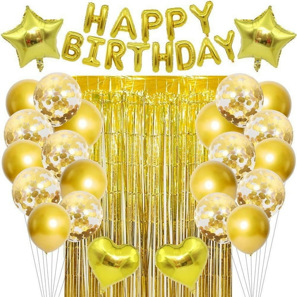 Decoración para fiesta de cumpleaños de Apuakthei, globos de látex, pancarta de globos de feliz cumpleaños con 2 cortinas de flecos de aluminio