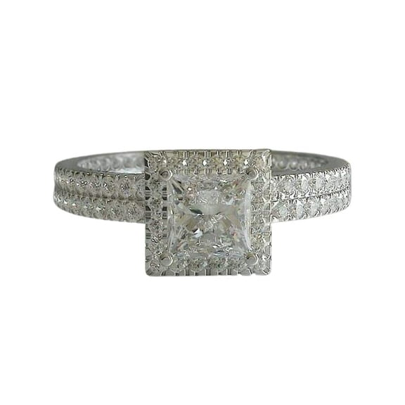 HeartsAndYou 2.4ct Princess Cut Moissanite Engagement Ring for Women Halo Bridal Set 18k White Gold Over Silver