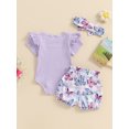 thumbnail image 4 of CIYCuIT Baby Girls 3Pcs Summer Outfits Short Sleeve Letter Print Romper + Butterfly Print Shorts + Bow Headband 3M 6M 12M 18M Newborn Infant Cute Shorts Sets, 4 of 8