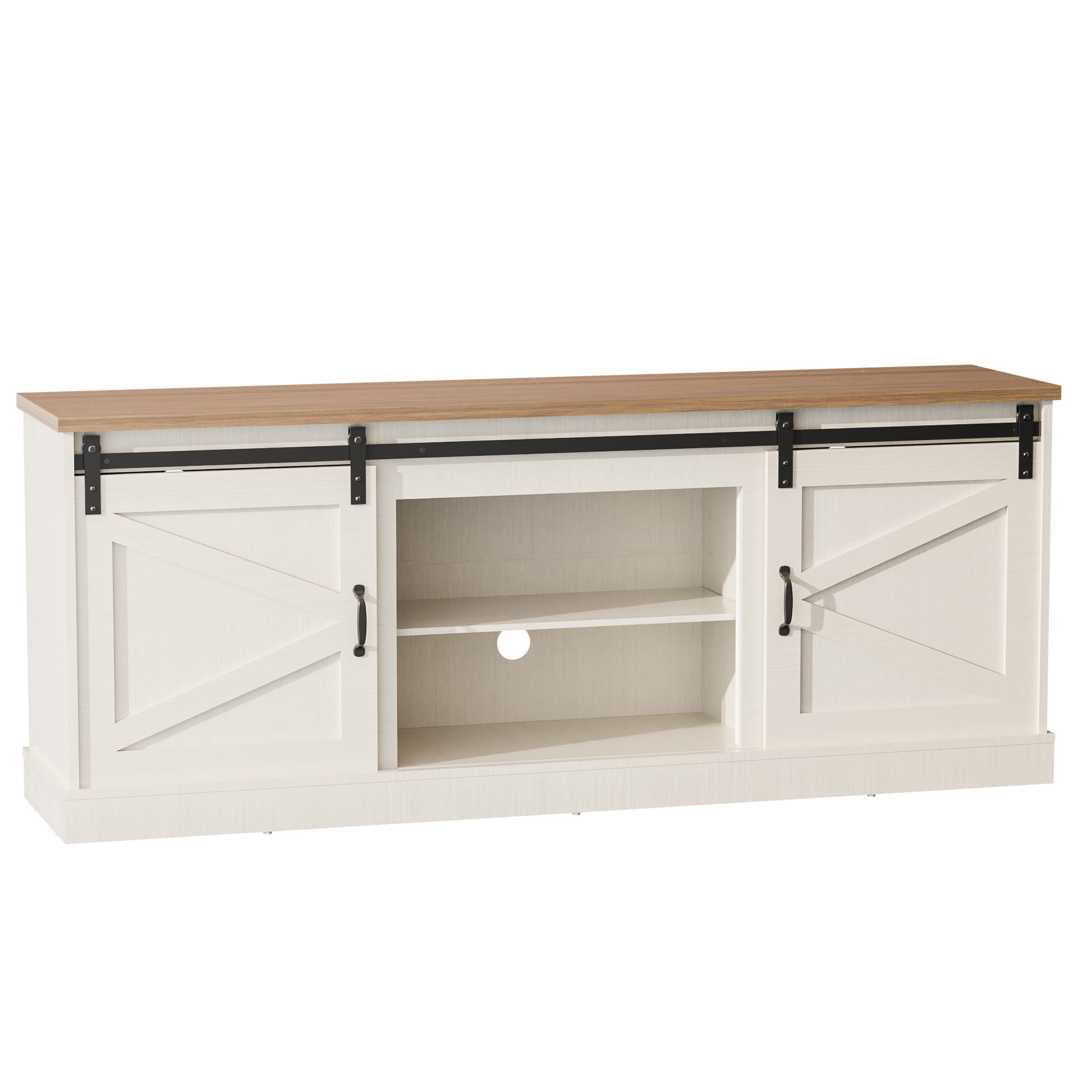 ALAULM Farmhouse 75" TV Stand, Entertainment Center with Sliding Barn Doors and Storage Cabinets, Suitable for Living Rooms, White