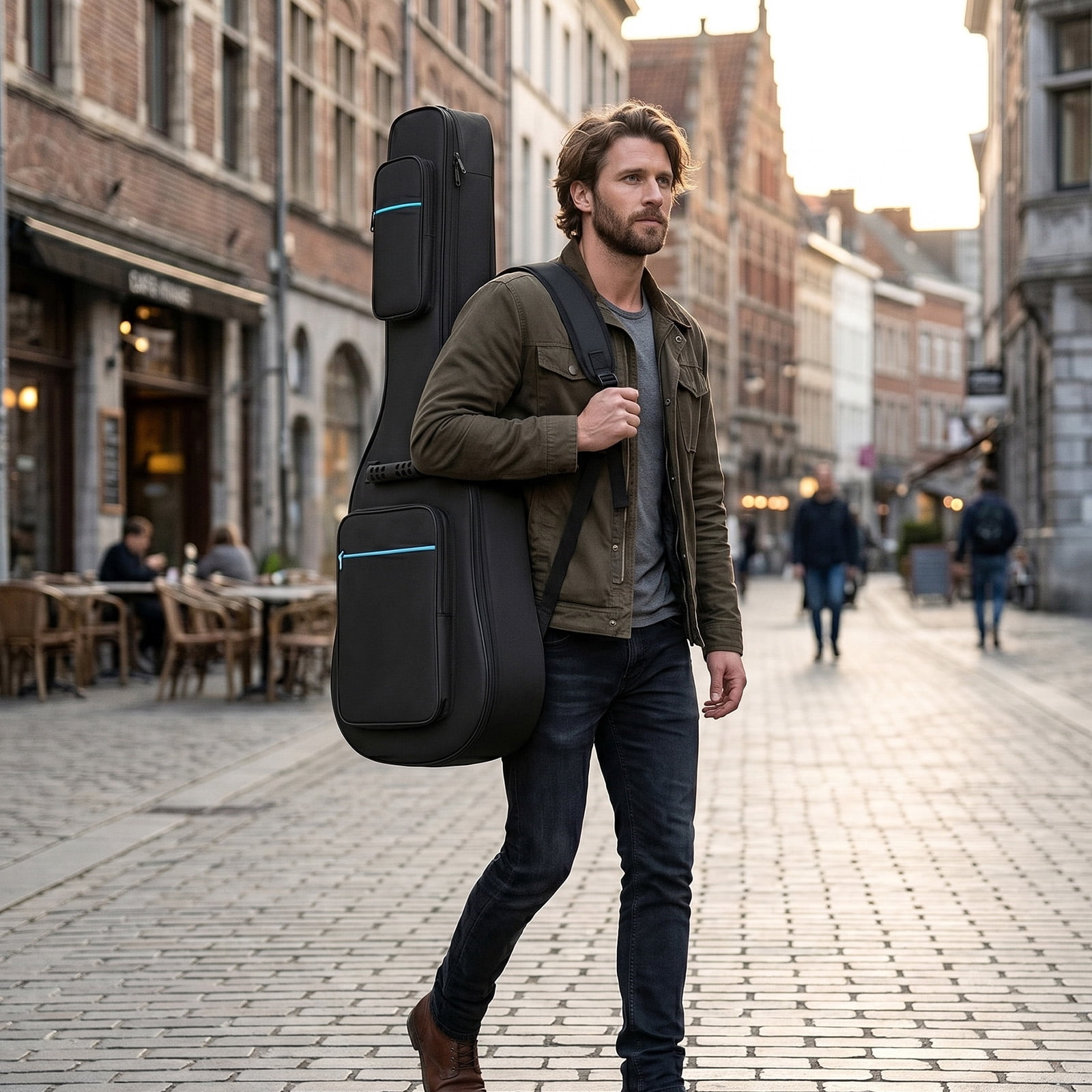41 Inch 600D Oxford Cloth Acoustic Guitar Bag Black With Blue Line