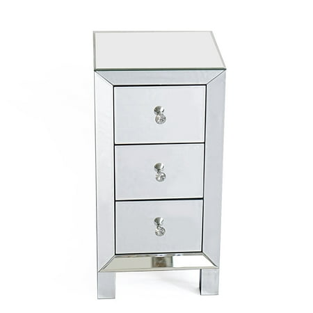 Zimtown Mirrored Glass 3 Drawers Nightstand Bedside Table Storage