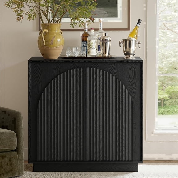 Rafasarr 31.5" Mid-Century Modern Fluted Sideboard Buffet with Storage, Black