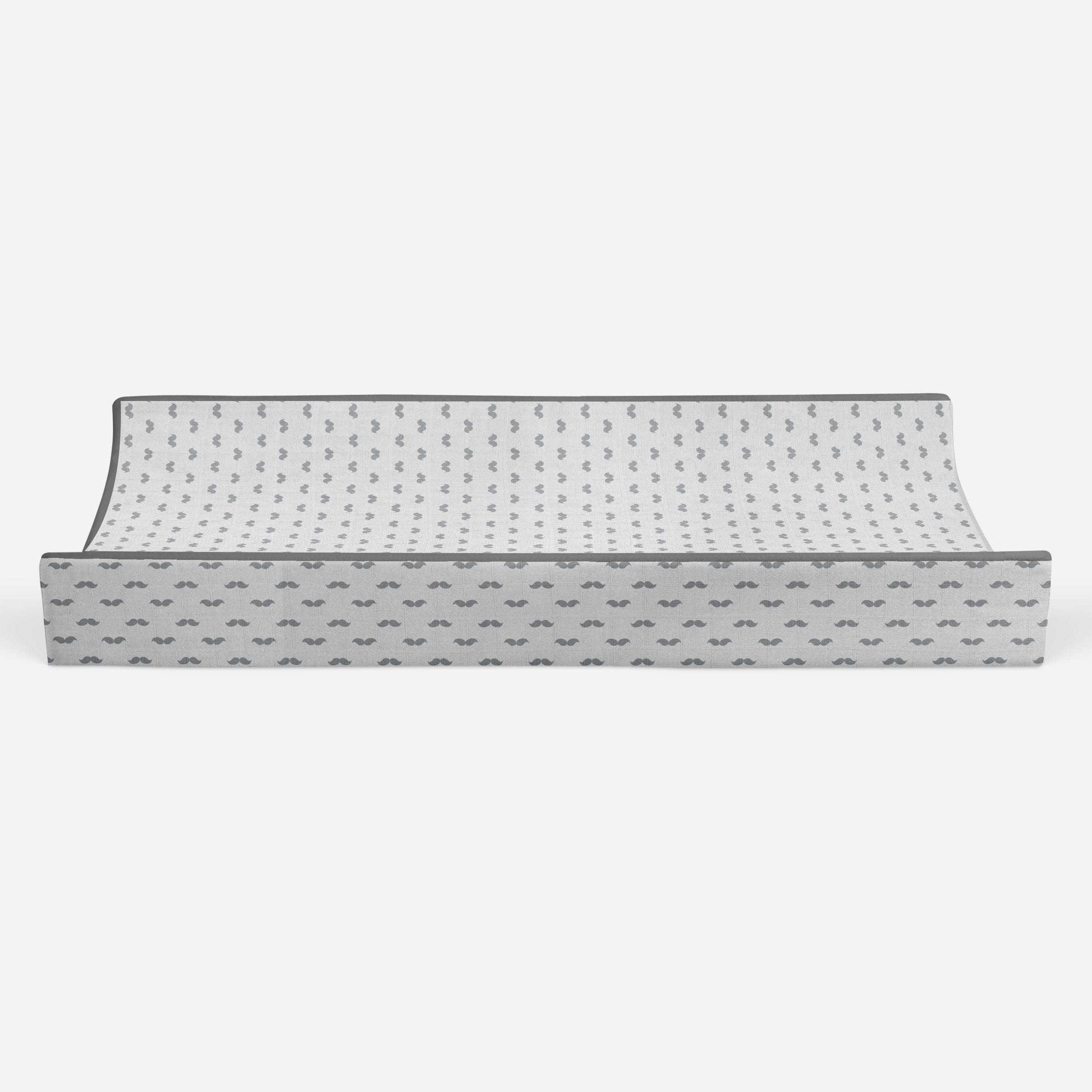 Mustache Gray Quilted Muslin Changing Pad Cover