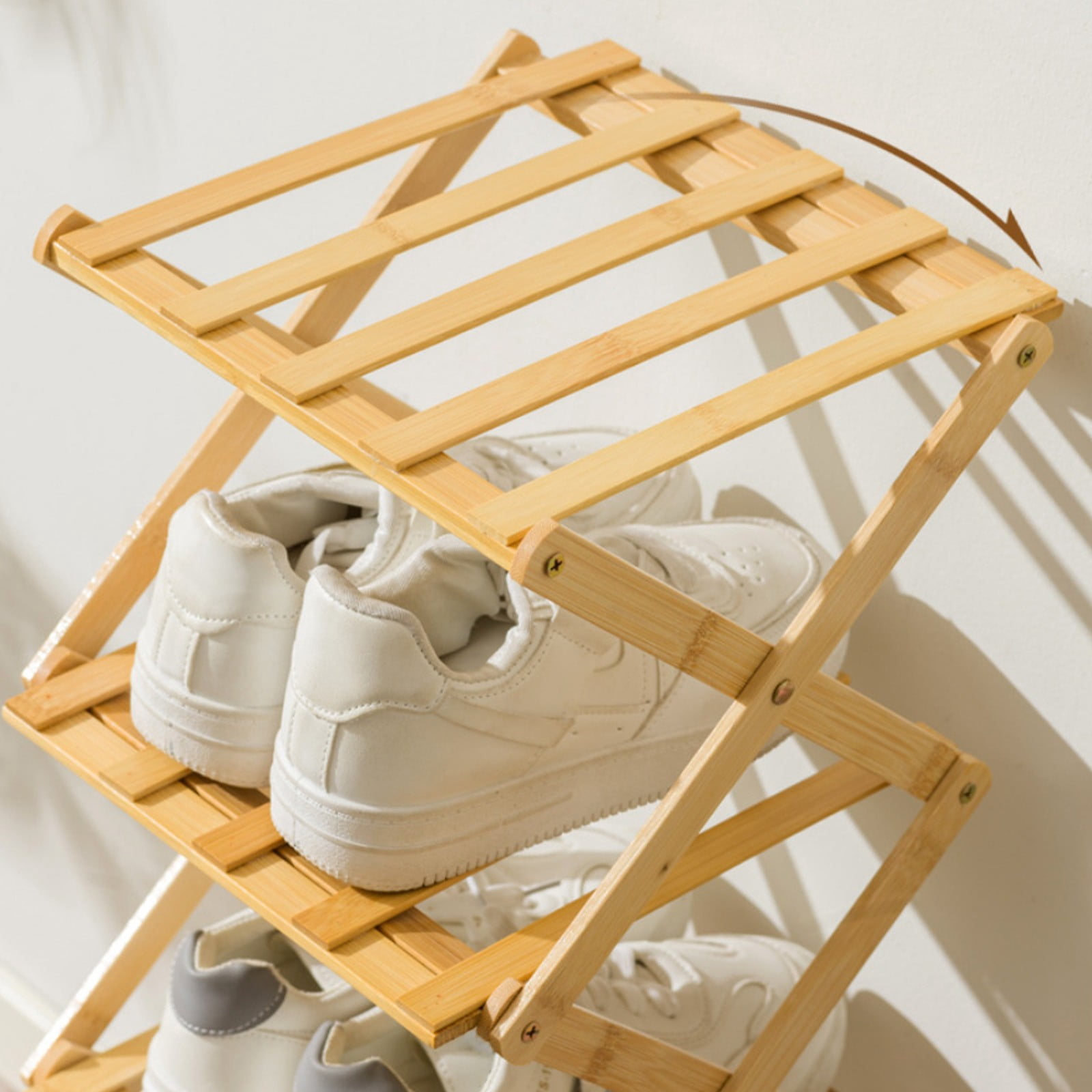 Foldable Wooden Shoe Rack, No Assembly Multi-Tier Entryway Space-Saving Shoe Organizer for Home