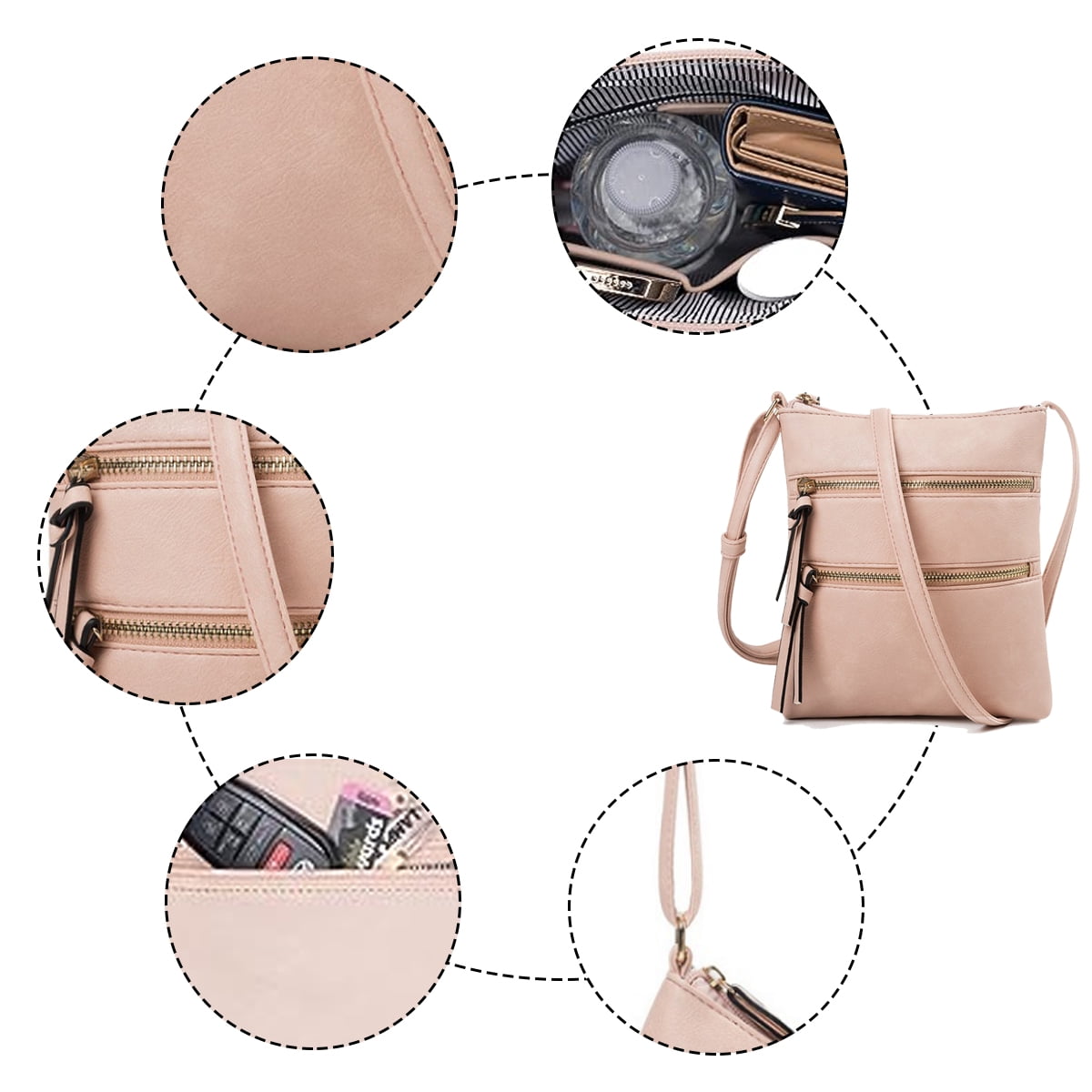 Crossbody Bags for Women Medium Size Leather Travel Cross Body Bag Purses for Women - Light pink
