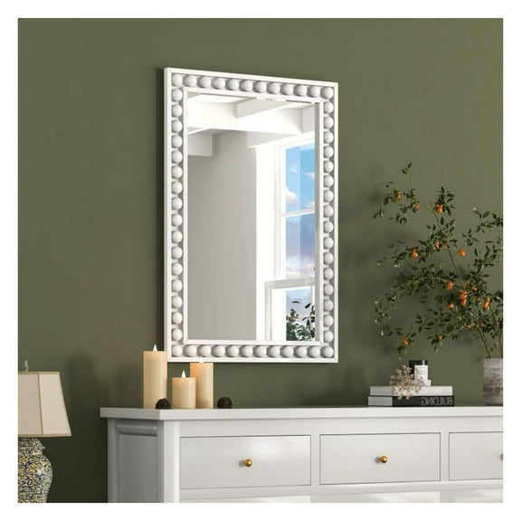 Rustic Wall Mirror 24x36, Solid Wood Frame for Bathroom, Bedroom - Farmhouse Decorative Mirror, Rectangle, Easy Install, Vintage Style, Brown/White