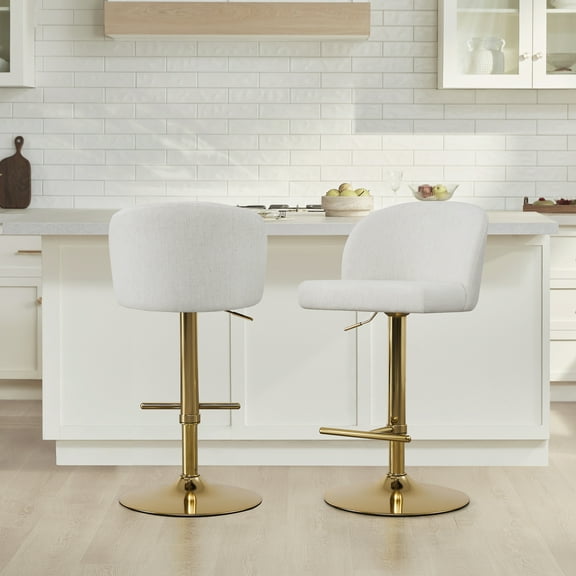 Spruce & Spring Modern Adjustable Swivel Bar Stool with Air-Lift Set of 2, White with Gold Frame