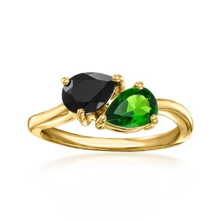Ross-Simons Onyx and .50 Carat Chrome Diopside Toi Et Moi Ring in 18kt Gold Over Sterling, Women's, Adult