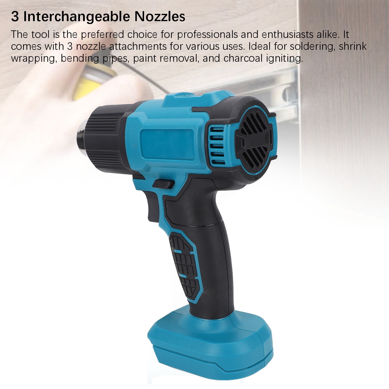 YAHHU Cordless Heat Tool Fast Heating Hot Air Gun Variable Temperature Control Overheat Guard Includes 3 Nozzles for Shrink Wrap Crafting DIY Projects (12.2 inches / 31 cm)