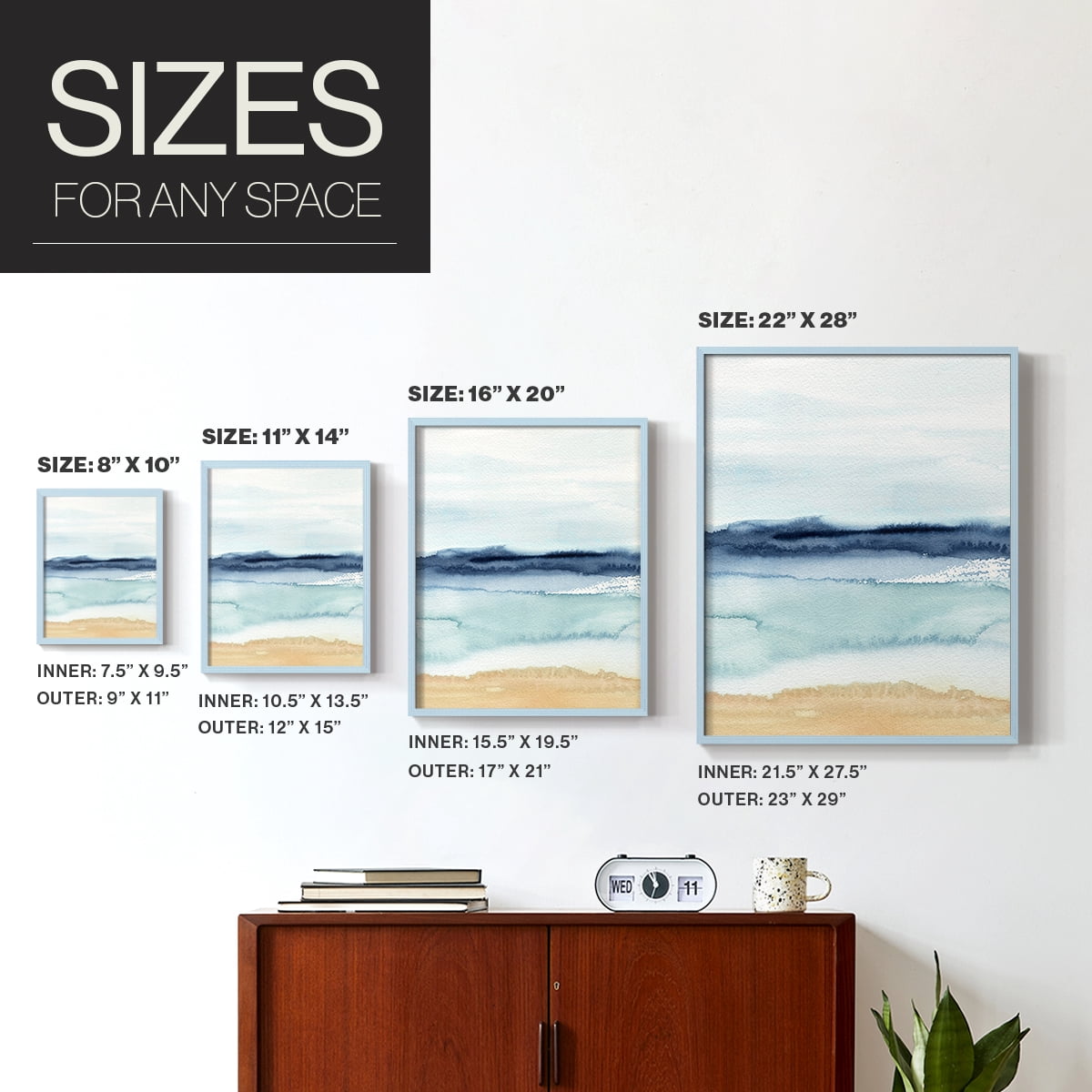 Watercolor Ocean Horizon II Framed Print in Blue Solid Wood 8 x 10 Framed Print