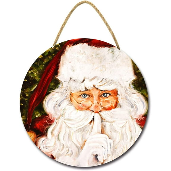 Eveokoki 12" Christmas Sign, Round Rustic Wooden Plaque Wreaths Farmhouse Christmas Hanging Sign Indoor Outdoor Decorations