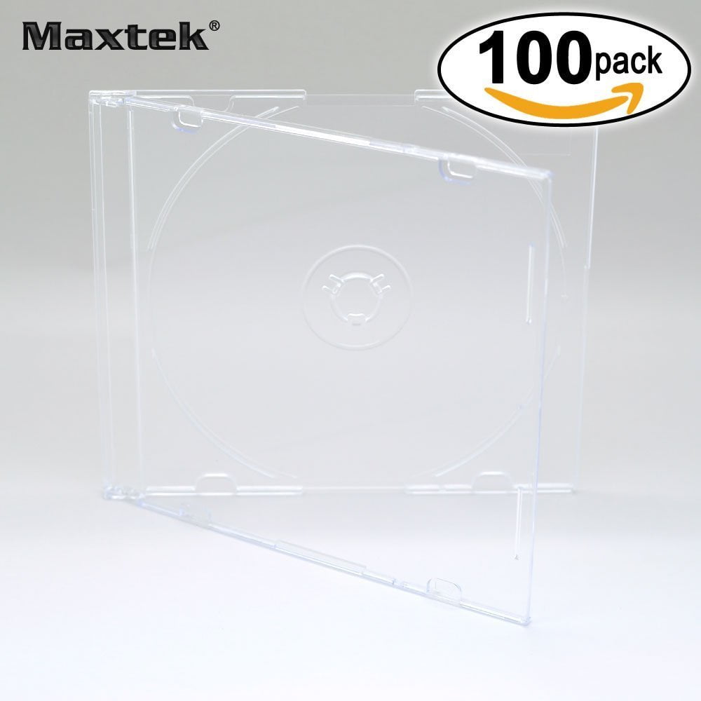 Maxtek Ultra Thin 5.2mm Slim Clear CD Jewel Case with Built in Black Tray 100 Pack.
