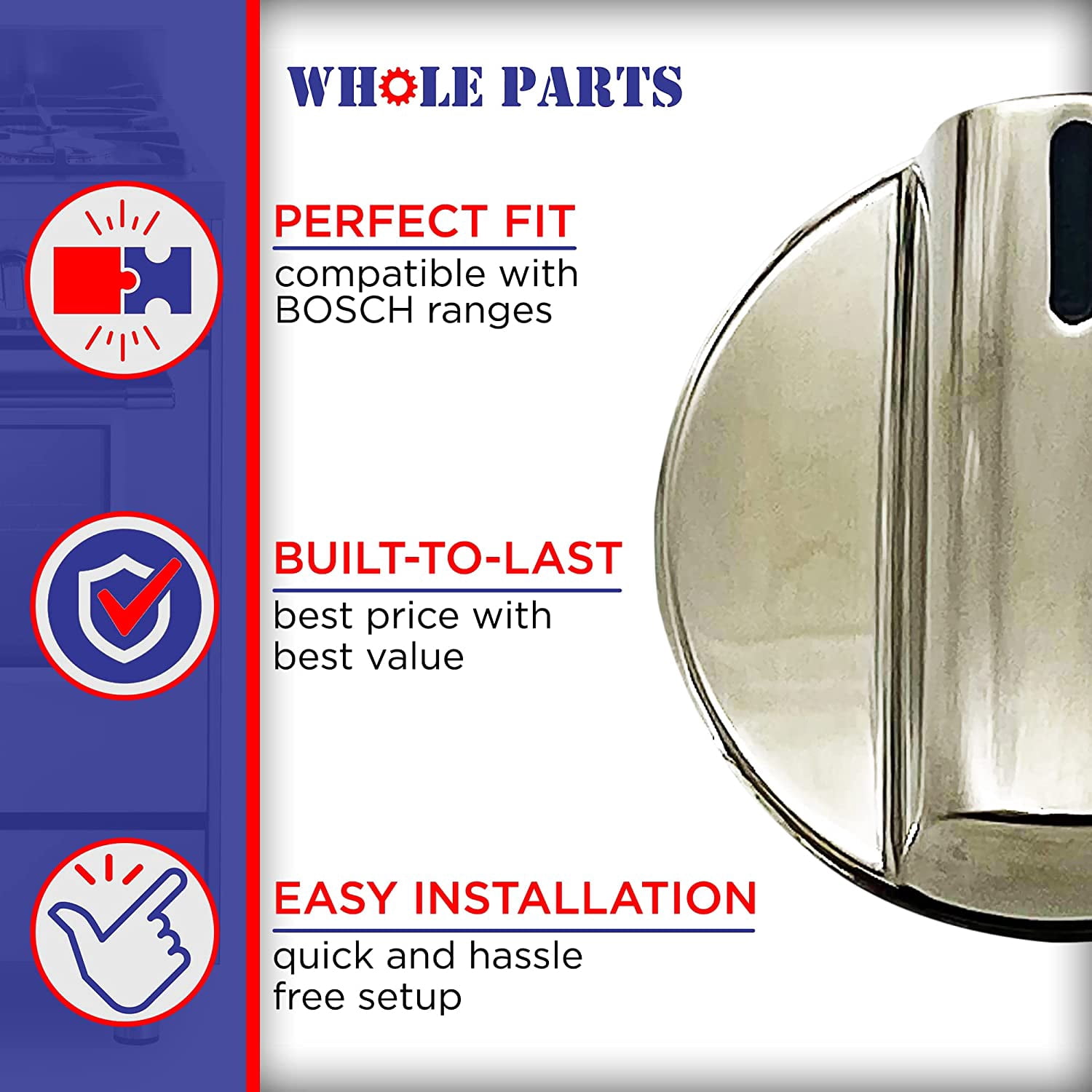 Whole Parts Gas Cooktop Knob Kit (5 Pieces) Part #00654043 - Replacement and Compatible With Some Bosch Burners/Ranges