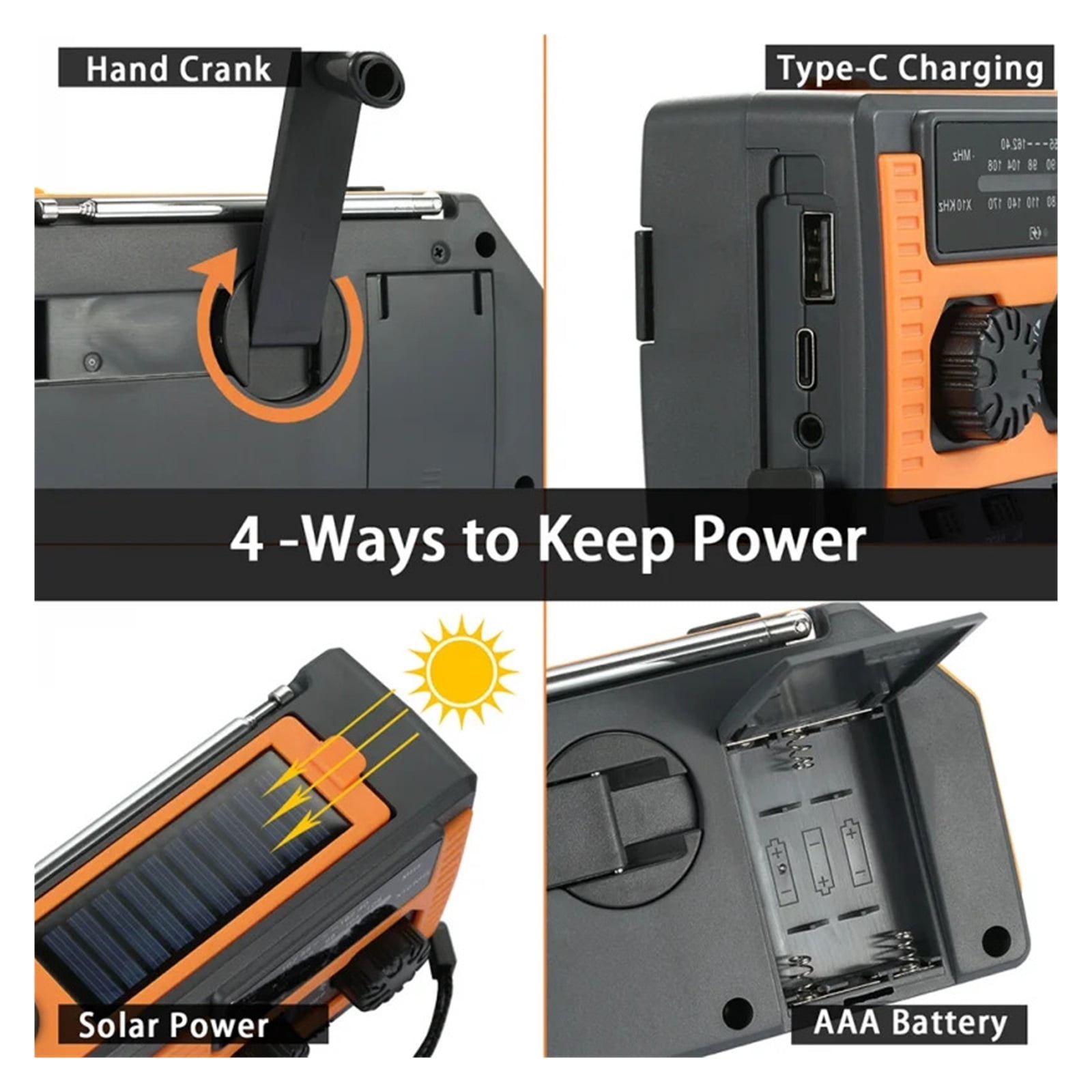 Multifunctional Radios FM AM WB NOAA Hand Crank Solar USB Charging Radio Emergency LED Flashlight Power Bank 5000mAh
