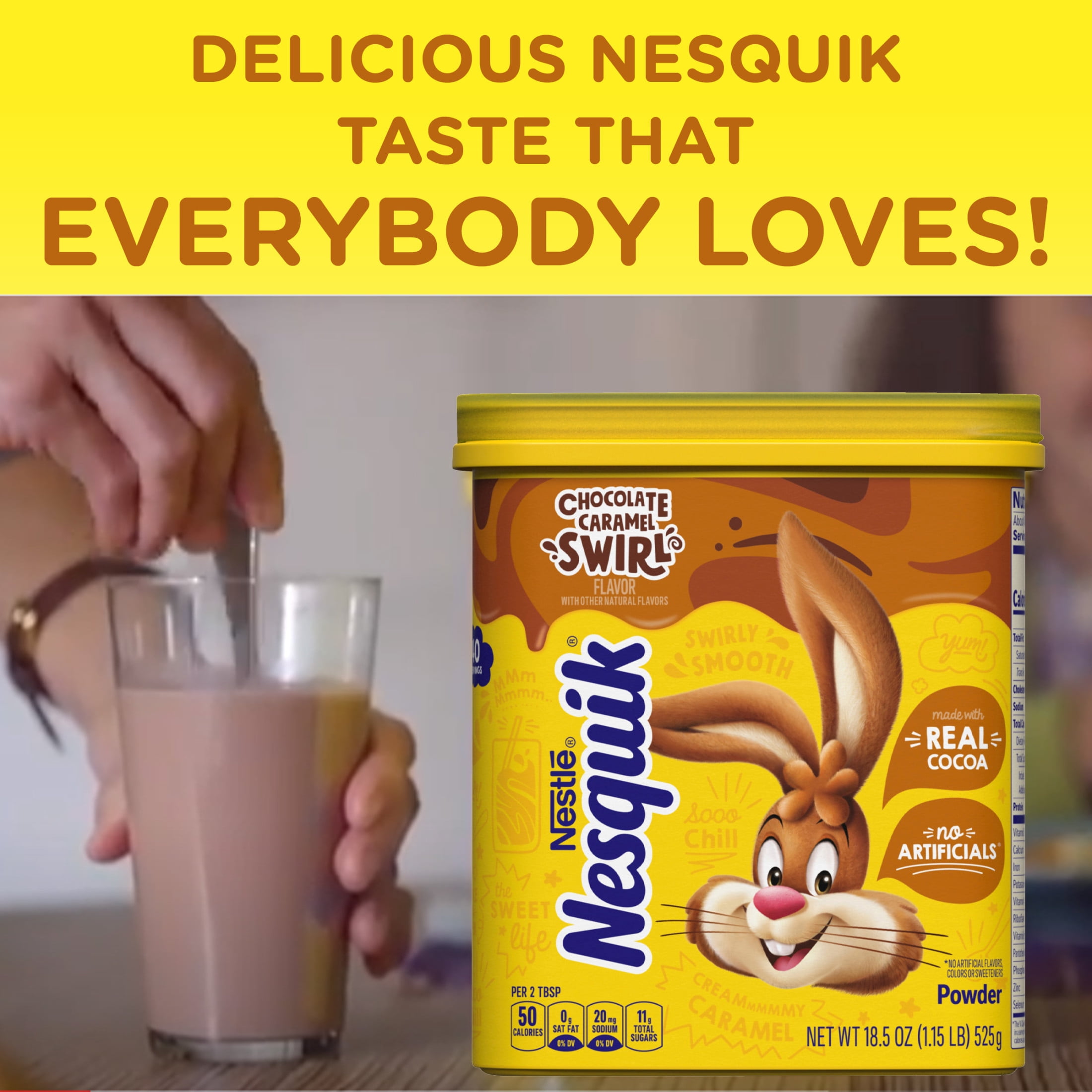 (6 pack) Nestle Nesquik Chocolate Caramel Swirl Flavor Powder Stir In Drink Mix, 18.5 oz Canister, 40 Servings