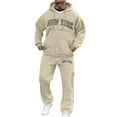 thumbnail image 2 of Mens Zip Up Hoodies and Sweatpants 2 Piece Sweatsuit Outfits Fashion City Letter Prints Track Suits Jogging Suits (Beige, Size XXL), 2 of 5